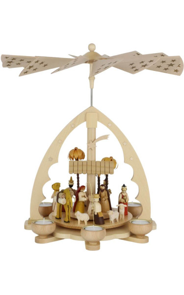 Christmas pyramid for tea lights, Nativity, 40 cm, natural by Richard Glässer_1