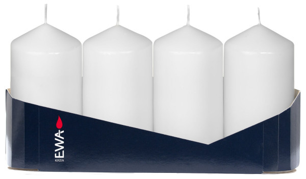 EWA pillar candles, 4 pieces, white, Ø 40 mm x 90 mm high