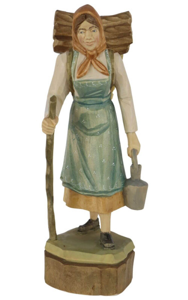 Forest woman, carved, 16 cm, colored by Schnitzkunst aus dem Erzgebirge