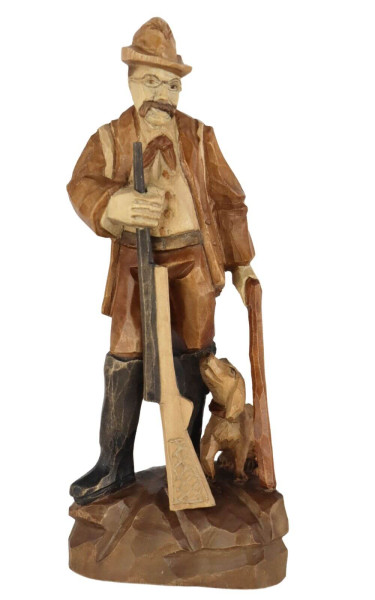 Stülpner Karl mit Hund, 16 cm, gebeizt von Schnitzkunst aus dem Erzgebirge