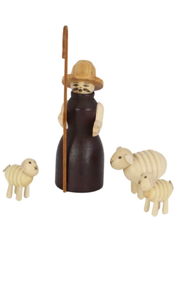 Miniature shepherd with sheep, 4 pieces by toy maker Günther