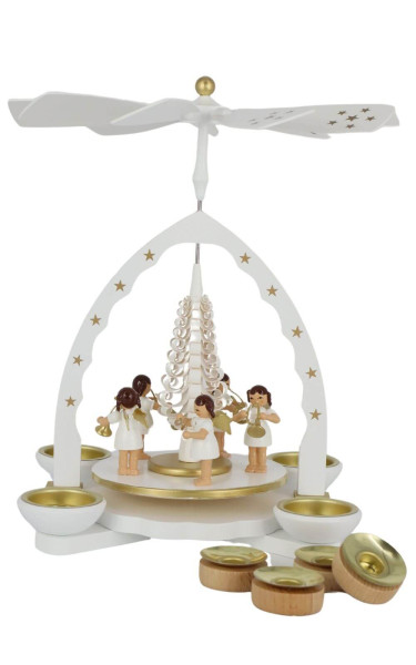 Weihnachtspyramide mit Engel für Teelichte und Kerzen, weiß, 27 cm von Richard Glässer_1