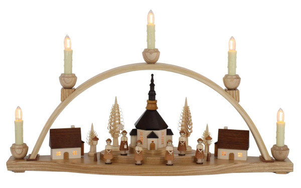 LED Schwibbogen Seiffener Kirche mit beleuchteten Häusern, 54 cm von Knuth Neuber_1